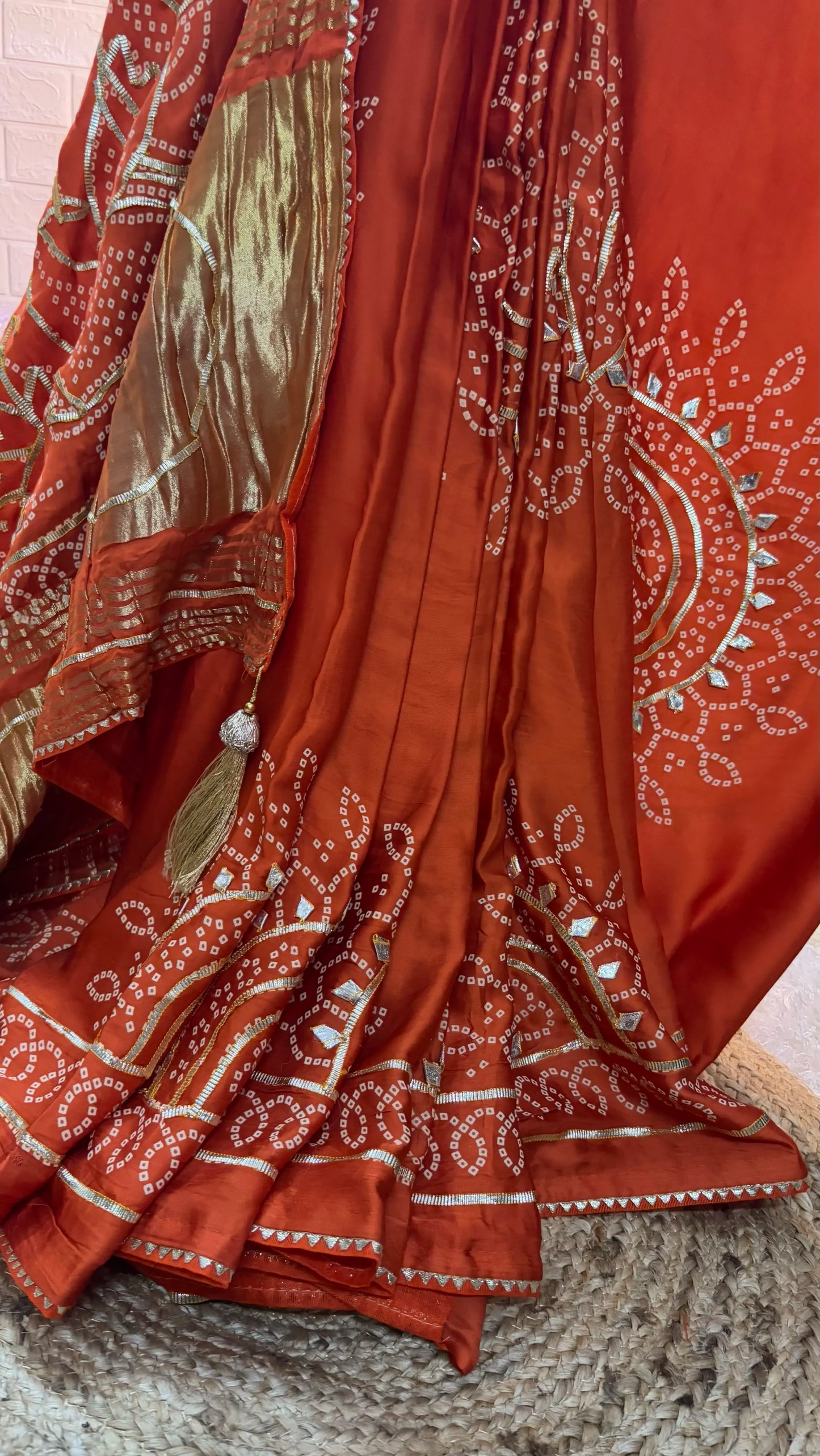 Gaji Silk Saree gota patti handwork close up