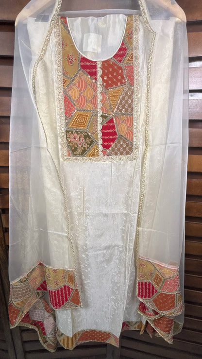 Shimmer Mul Chanderi with Patch Work