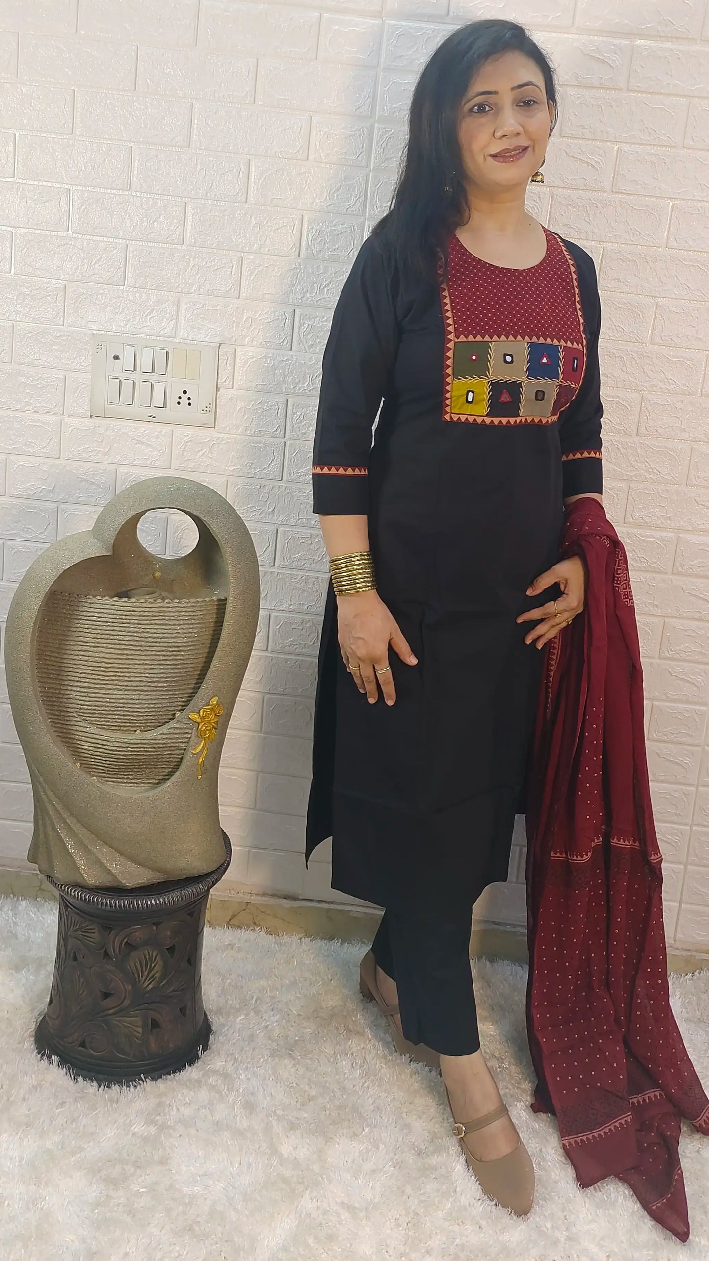 Mirror Work with Printed Patch Cotton Suit