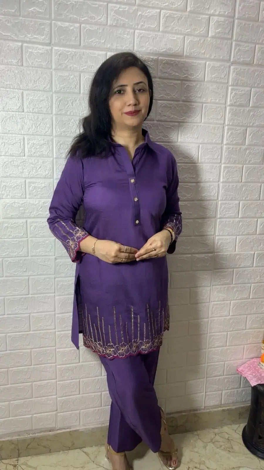 Chanderi Cotton Co-ord Set with Embroidery