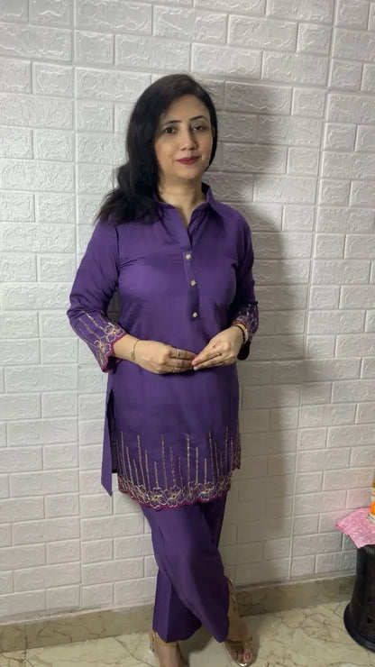 Chanderi Cotton Co-ord Set with Embroidery