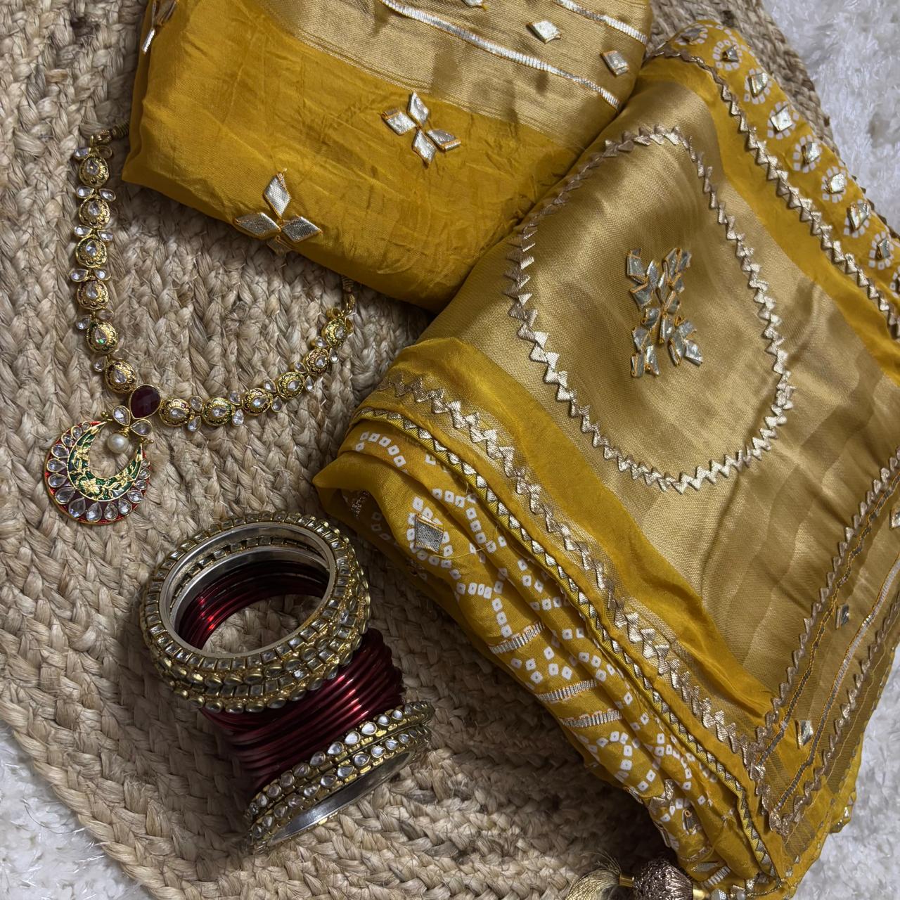 Chanderi Silk Saree Yellow with Gota Patti work