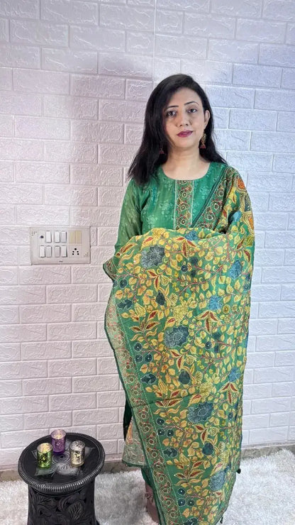 Mul Chanderi Kalamkari Print with Katha Work