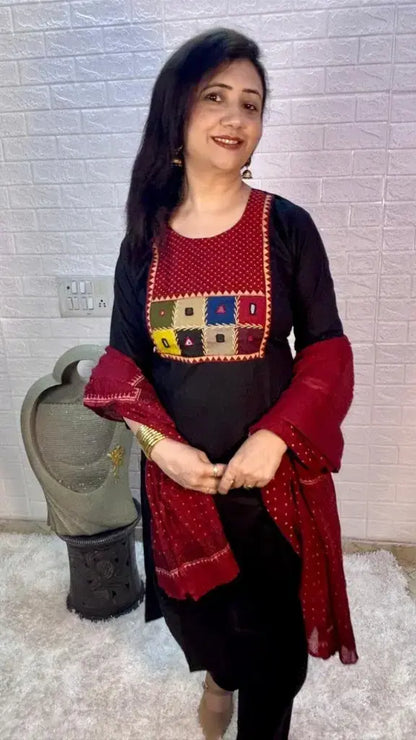 Mirror Work with Printed Patch Cotton Suit