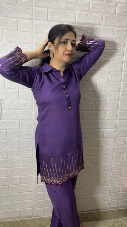 Chanderi Cotton Co-ord Set with Embroidery