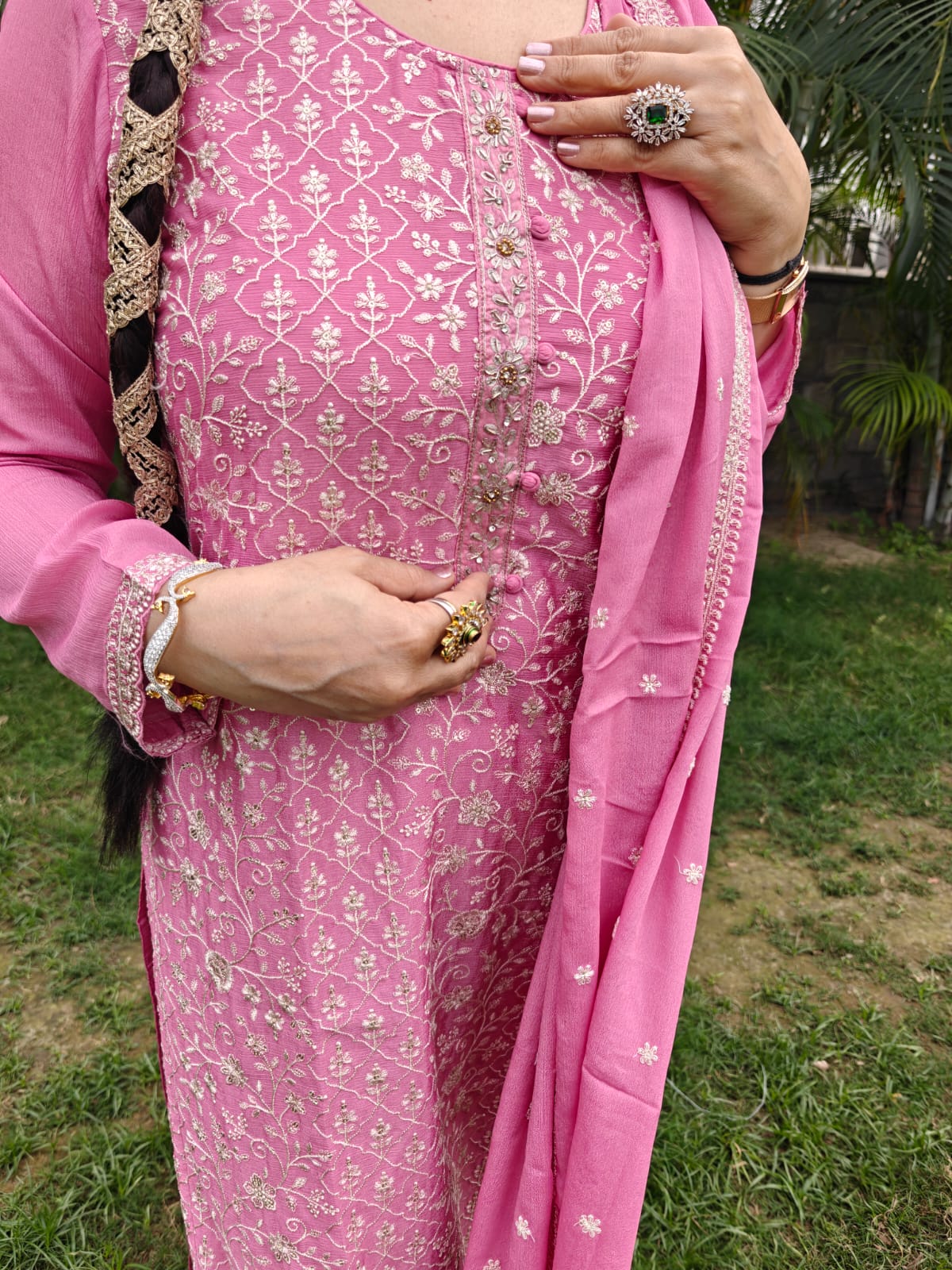 embroidered chinon fabric stitched suit
