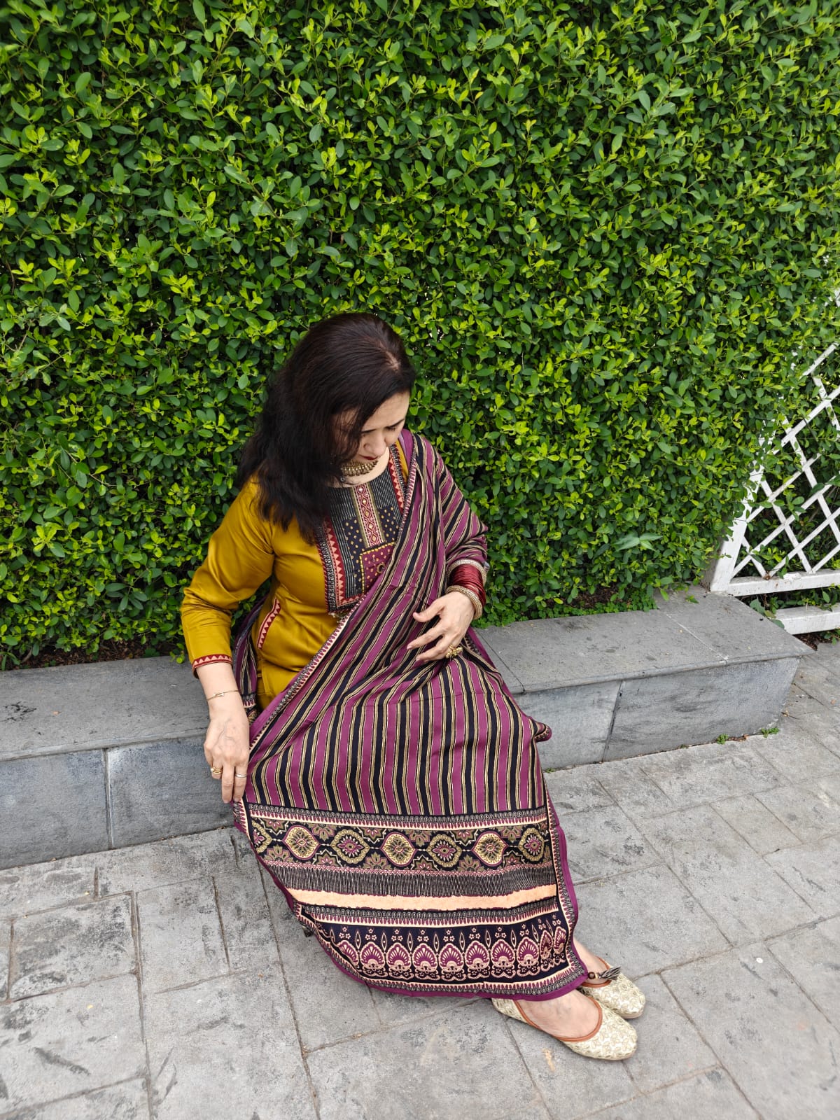 Gaji Silk Ajrakh Patch Work Dupatta Detail