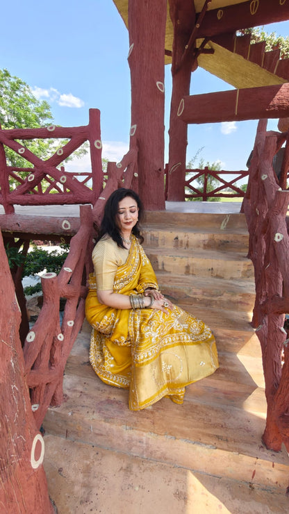 Chanderi Silk Saree Yellow with Gota Patti work 