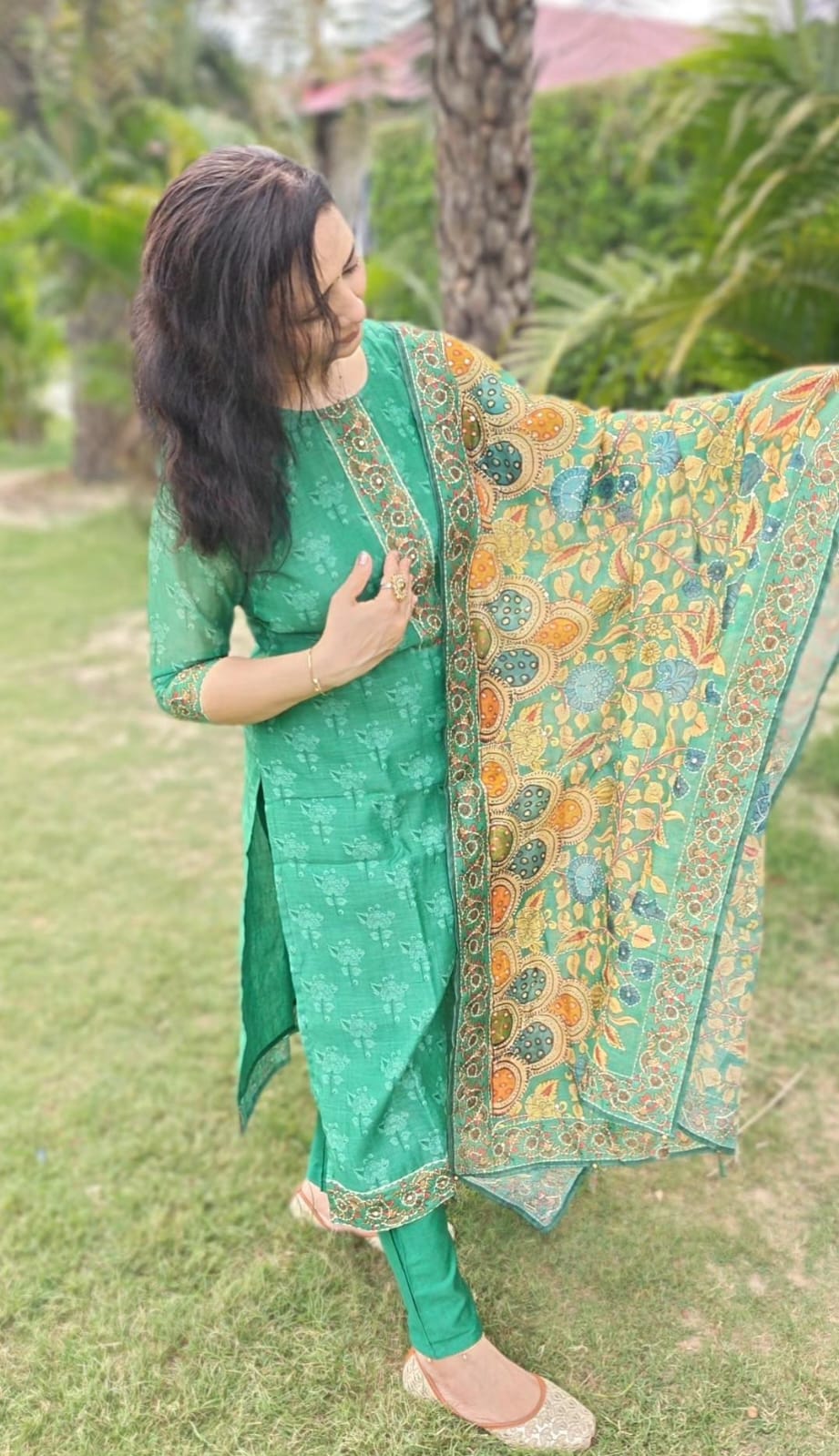 mul chanderi fabric stitched suit dupatta art work