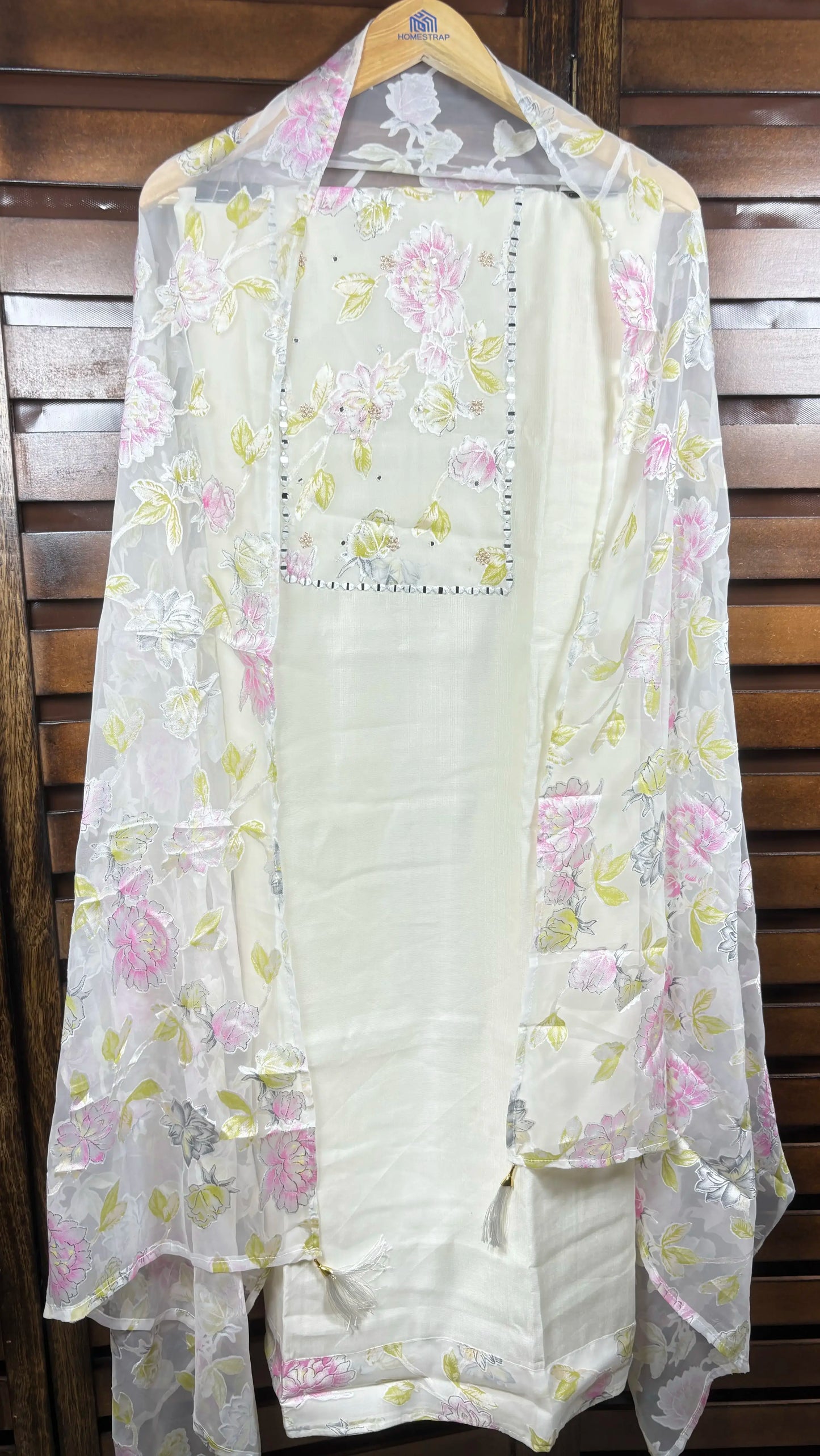 Chanderi suit with pink floral dupatta