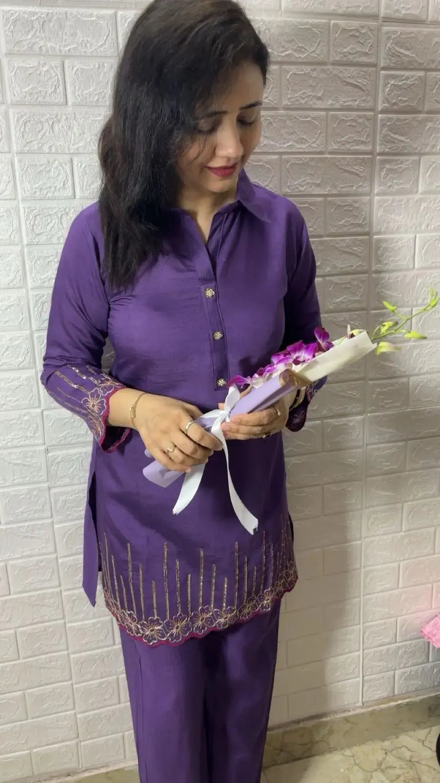 Chanderi Cotton Co-ord Set with Embroidery