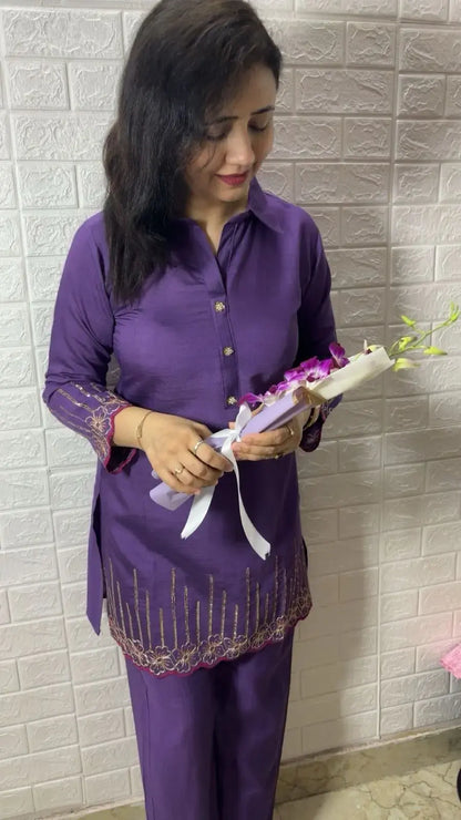 Chanderi Cotton Co-ord Set with Embroidery