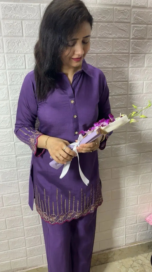 Chanderi Cotton Co-ord Set with Embroidery