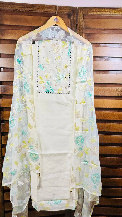 Chanderi suit off white unstitched front design