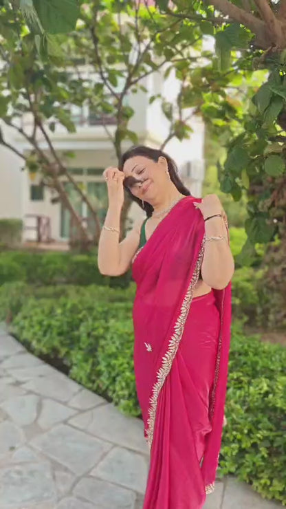 Organza Saree Magenta Pink with Cutdana