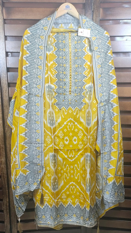 Patola Print and Mirror Work Silk Suit