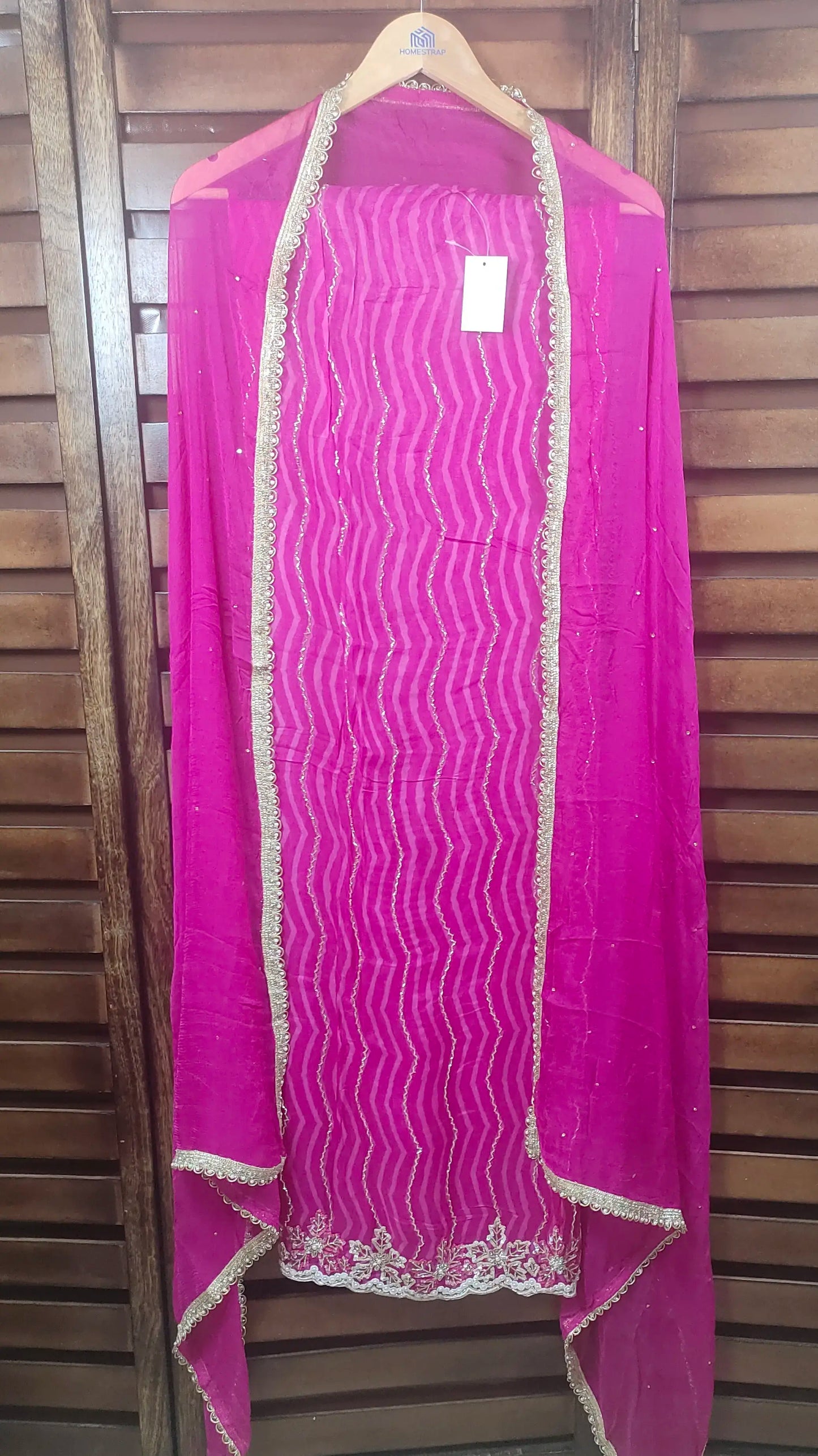 Organza Lehariya Suit magenta front view