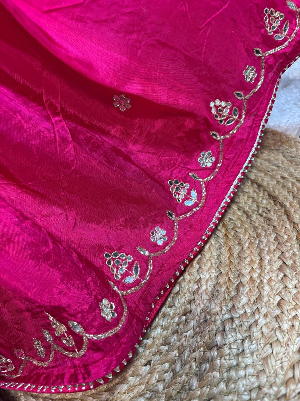Red and Magenta Jaipuri Silk Saree soft silk fabric detail