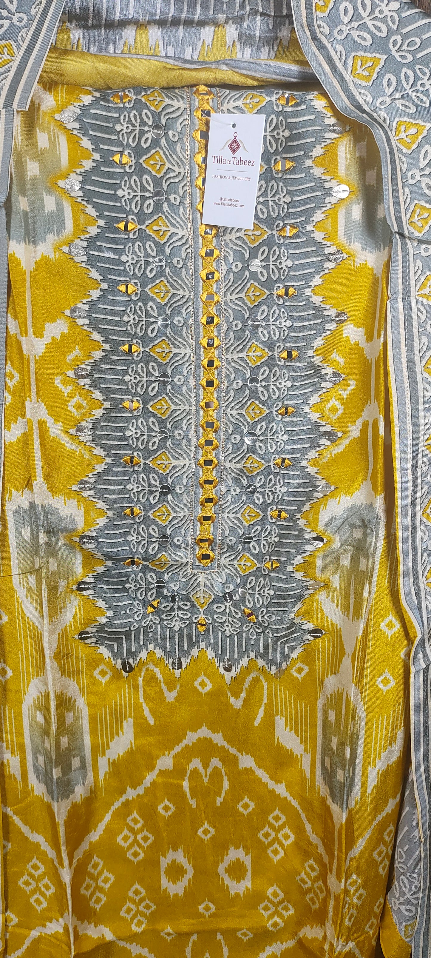 Patola Print and Mirror Work Silk Suit