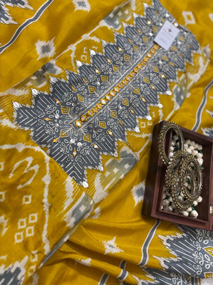Patola Print and Mirror Work Silk Suit