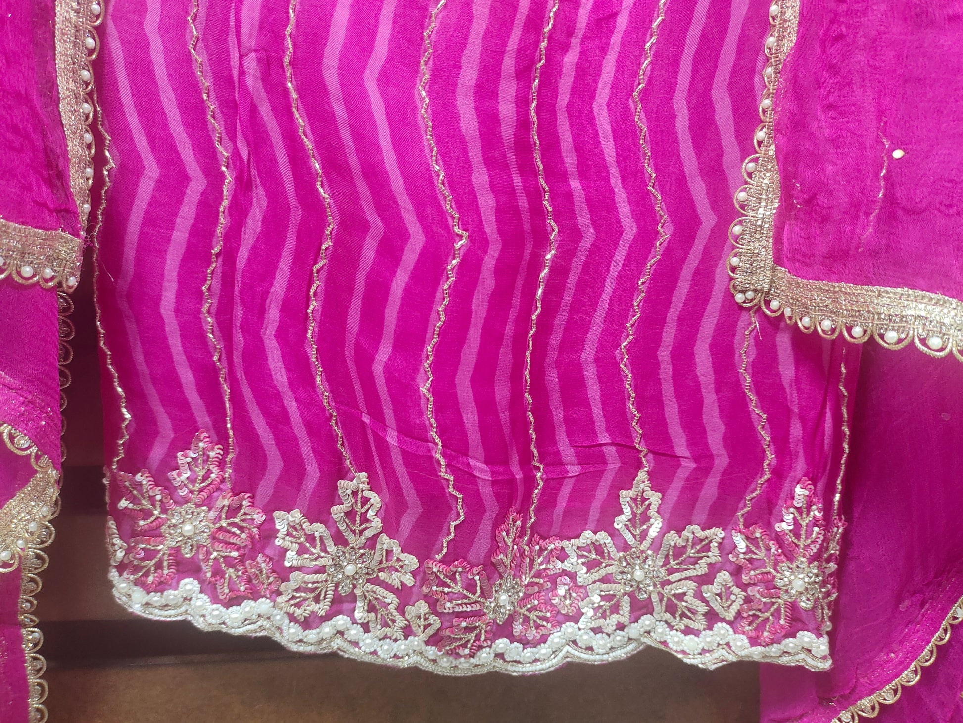 Magenta Yellow Organza Lehariya Unstitched Suit - Tilla Te Tabeez