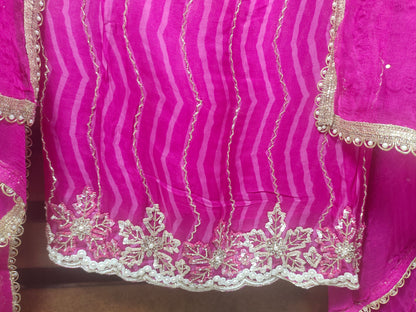 Magenta Yellow Organza Lehariya Unstitched Suit - Tilla Te Tabeez