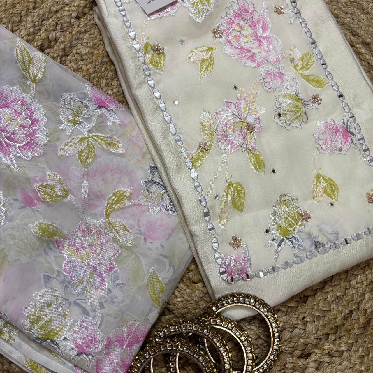 Chanderi cotton fabric texture detail with pink dupatta