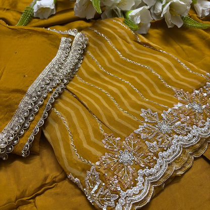 organza fabric lehariya suit yellow detailed texture