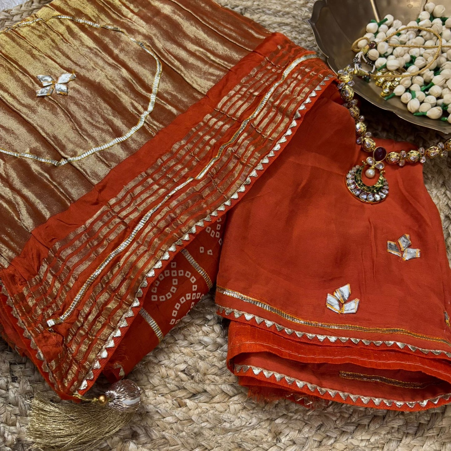 Gaji Silk Saree orange with Gota Patti work front view