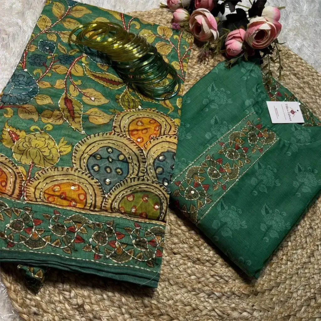 Mul Chanderi Kalamkari Print with Katha Work